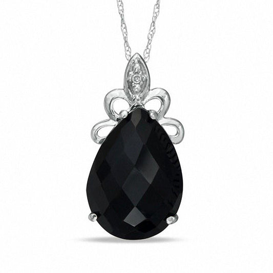 Pear-Shaped Onyx and Natural Diamond Accent Pendant in 10K White Gold