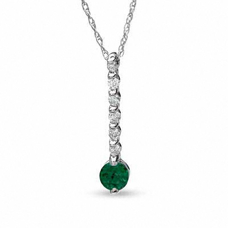 4.0mm Emerald and 0.1 CT. T.W. Natural Diamond Line Drop Pendant in 10K White Gold