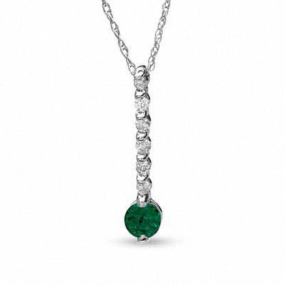 4.0mm Emerald and 0.1 CT. T.W. Natural Diamond Line Drop Pendant in 10K White Gold