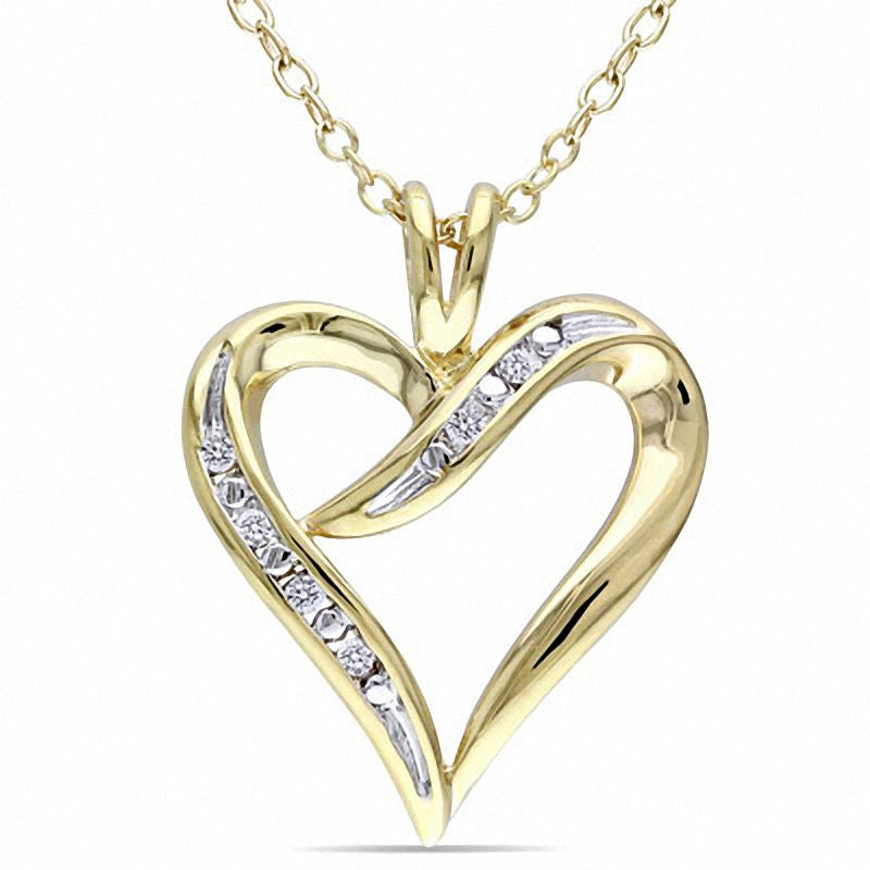 0.05 CT. T.W. Natural Diamond Heart-Shaped Ribbon Pendant in Sterling Silver with Yellow Rhodium