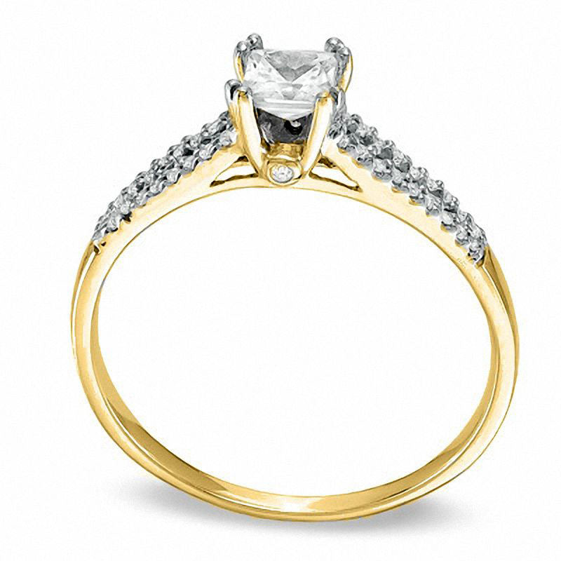 0.33 CT. T.W. Princess-Cut Natural Diamond Split Shank Engagement Ring in Solid 10K Yellow Gold