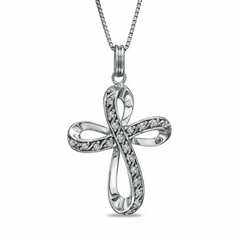 0.13 CT. T.W. Natural Diamond Looped Cross Pendant in Sterling Silver