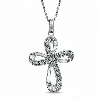 0.13 CT. T.W. Natural Diamond Looped Cross Pendant in Sterling Silver
