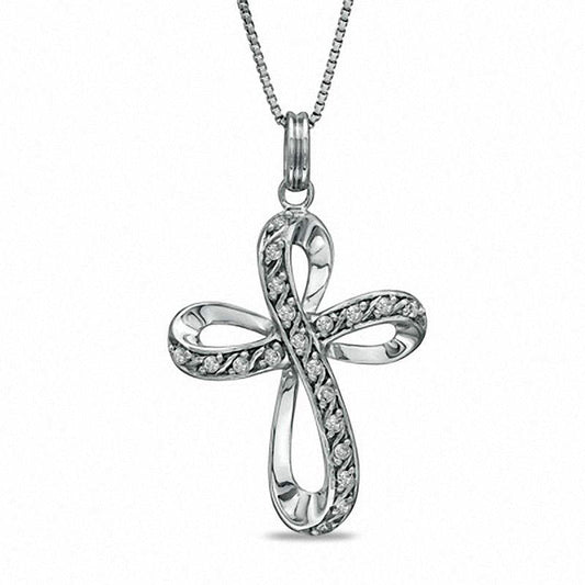 0.13 CT. T.W. Natural Diamond Looped Cross Pendant in Sterling Silver