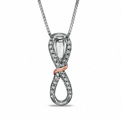 0.1 CT. T.W. Natural Diamond Infinity Loop Pendant in Sterling Silver and 14K Rose Gold Plate