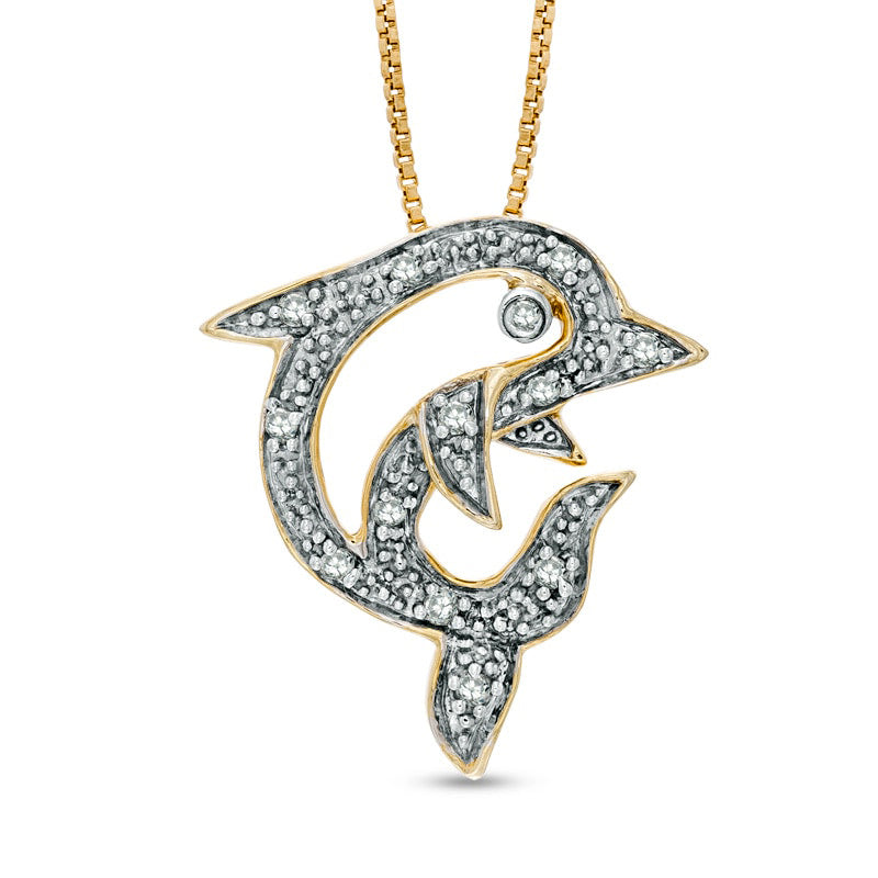 0.1 CT. T.W. Natural Diamond Dolphin Pendant in Sterling Silver and 14K Gold Plate