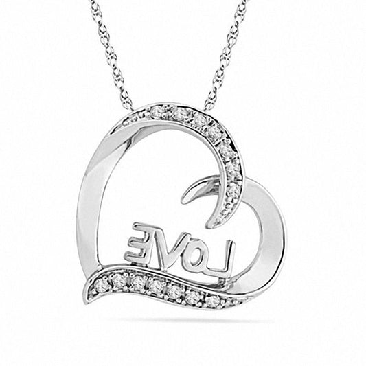 0.1 CT. T.W. Natural Diamond Heart with LOVE" Pendant in Sterling Silver"