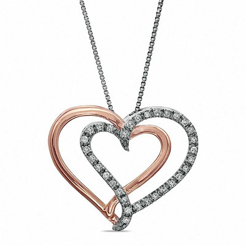 0.25 CT. T.W. Natural Diamond Criss-Cross Heart Pendant in Sterling Silver and 14K Rose Gold Plate