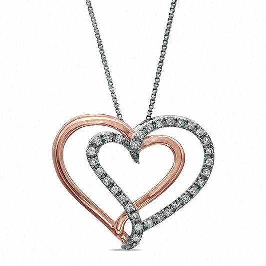 0.25 CT. T.W. Natural Diamond Criss-Cross Heart Pendant in Sterling Silver and 14K Rose Gold Plate