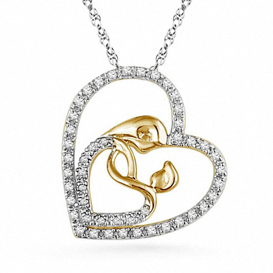 0.2 CT. T.W. Natural Diamond Motherly Love Heart Pendant in Sterling Silver and 14K Gold Plate