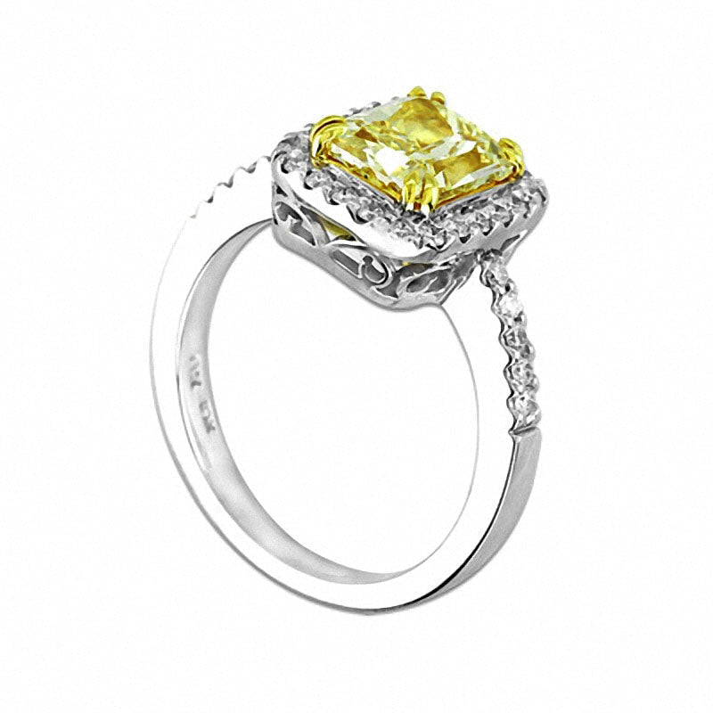 2.25 CT. T.W. Radiant-Cut Yellow and White Natural Diamond Engagement Ring in Solid 18K White Gold (SI2)