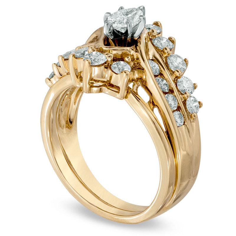 1.50 CT. T.W. Marquise Natural Diamond Bridal Engagement Ring Set in Solid 14K Gold