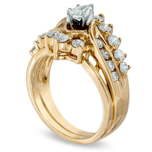 1.50 CT. T.W. Marquise Natural Diamond Bridal Engagement Ring Set in Solid 14K Gold