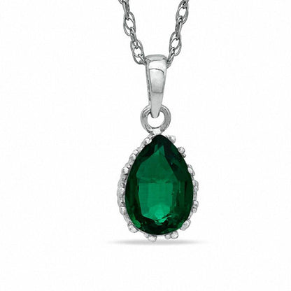 Pear-Shaped Lab-Created Emerald Crown Pendant in Sterling Silver