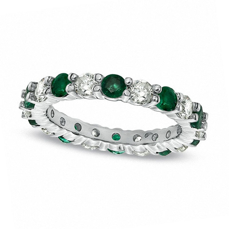 Emerald and 1.0 CT. T.W. Natural Diamond Eternity Band in Solid 14K White Gold