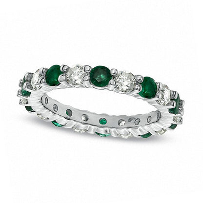 Emerald and 1.0 CT. T.W. Natural Diamond Eternity Band in Solid 14K White Gold
