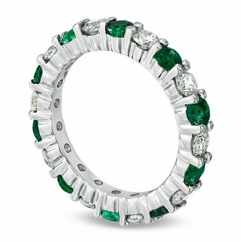 Emerald and 1.0 CT. T.W. Natural Diamond Eternity Band in Solid 14K White Gold