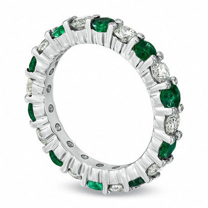 Emerald and 1.0 CT. T.W. Natural Diamond Eternity Band in Solid 14K White Gold