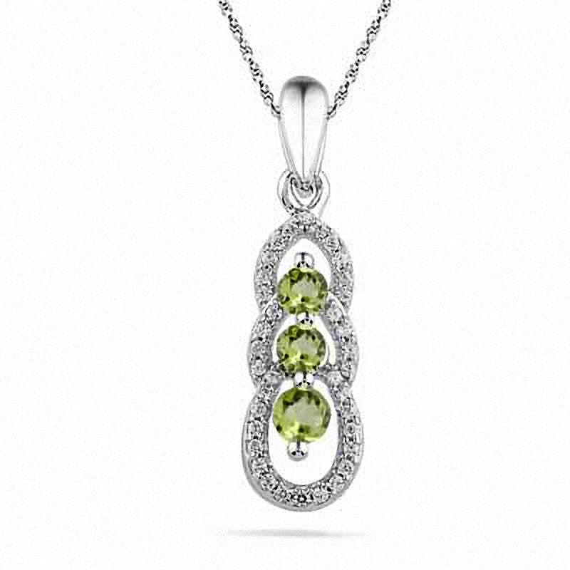 Peridot and 0.1 CT. T.W Natural Diamond Triple Loop Pendant in Sterling Silver
