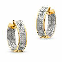 Diamond Accent Huggie Hoop Earrings in Sterling Silver and 18K Gold Plate