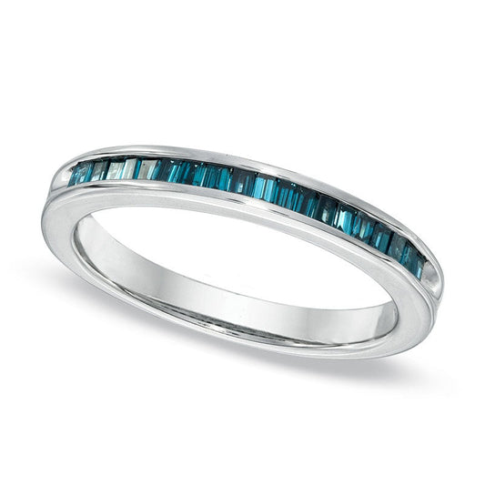 0.50 CT. T.W. Enhanced Blue Baguette Natural Diamond Wedding Band in Sterling Silver
