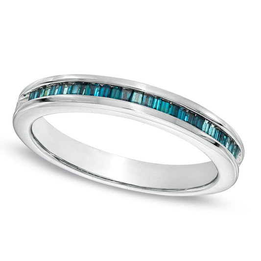 0.25 CT. T.W. Enhanced Blue Baguette Natural Diamond Wedding Band in Sterling Silver