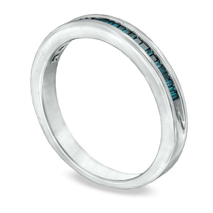 0.25 CT. T.W. Enhanced Blue Baguette Natural Diamond Wedding Band in Sterling Silver