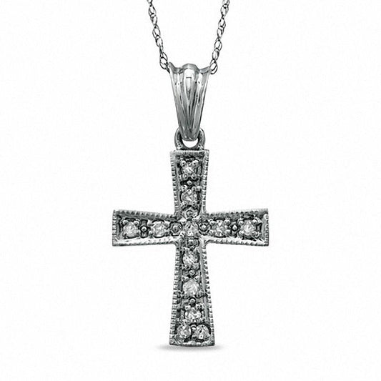 0.1 CT. T.W. Natural Diamond Cross Pendant in 10K White Gold