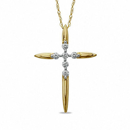 0.1 CT. T.W. Natural Diamond Cross Pendant in 10K Yellow Gold