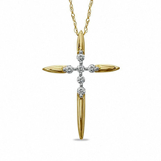 0.1 CT. T.W. Natural Diamond Cross Pendant in 10K Yellow Gold