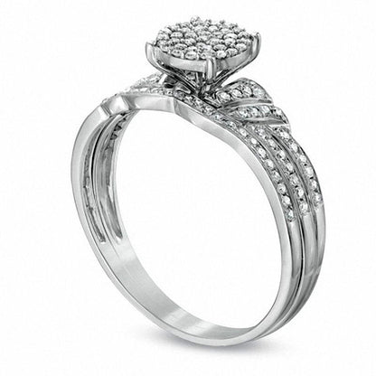 0.25 CT. T.W. Natural Diamond Cluster Bridal Engagement Ring Set in Solid 10K White Gold