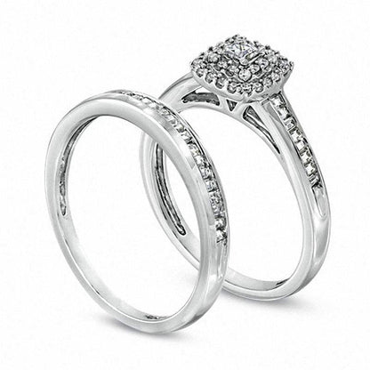 0.50 CT. T.W. Princess-Cut Natural Diamond Double Frame Bridal Engagement Ring Set in Solid 10K White Gold