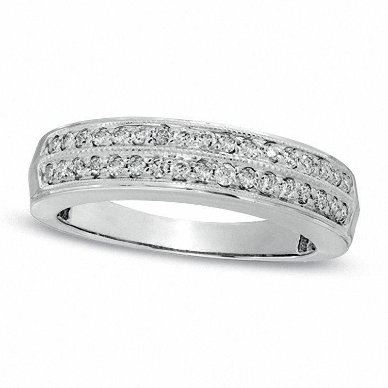 Ladies' 0.33 CT. T.W. Natural Diamond Double Row Wedding Band in Solid 10K White Gold