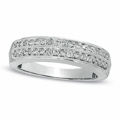 Ladies' 0.33 CT. T.W. Natural Diamond Double Row Wedding Band in Solid 10K White Gold
