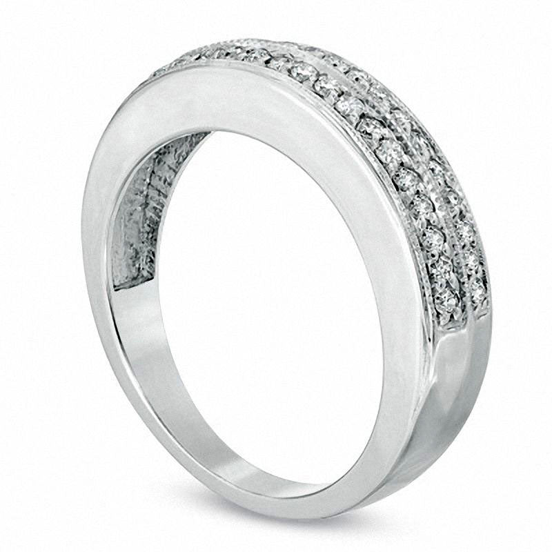 Ladies' 0.33 CT. T.W. Natural Diamond Double Row Wedding Band in Solid 10K White Gold