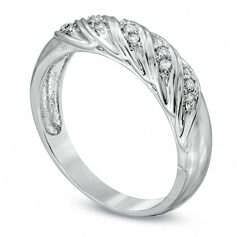 Men's 0.13 CT. T.W. Natural Diamond Spiral Wedding Band in Solid 10K White Gold