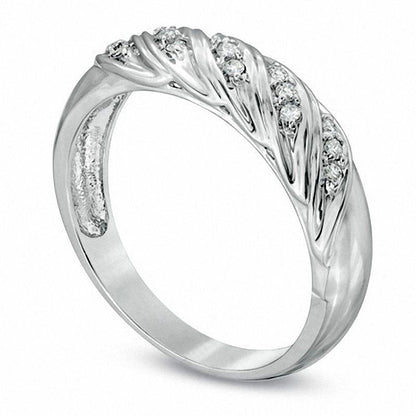Men's 0.13 CT. T.W. Natural Diamond Spiral Wedding Band in Solid 10K White Gold