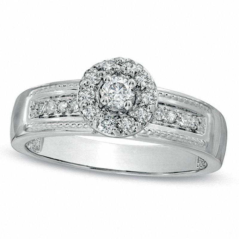 0.33 CT. T.W. Natural Diamond Halo Framed Engagement Ring in Solid 10K White Gold
