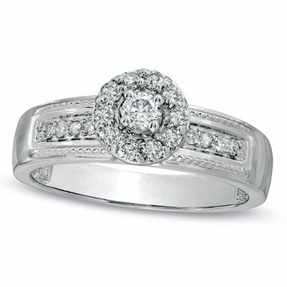 0.33 CT. T.W. Natural Diamond Halo Framed Engagement Ring in Solid 10K White Gold