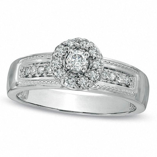 0.33 CT. T.W. Natural Diamond Halo Framed Engagement Ring in Solid 10K White Gold