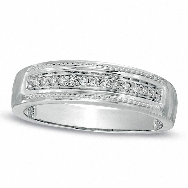 Ladies' 0.10 CT. T.W. Natural Diamond and Milgrain Wedding Band in Solid 10K White Gold