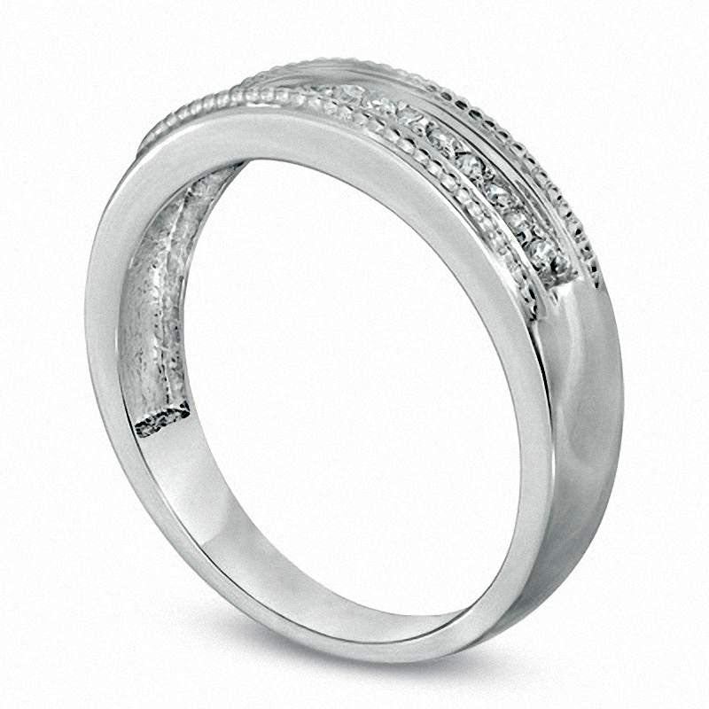 Ladies' 0.10 CT. T.W. Natural Diamond and Milgrain Wedding Band in Solid 10K White Gold