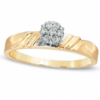 Natural Diamond Accent Cluster Grooved Engagement Ring in Solid 10K Yellow Gold