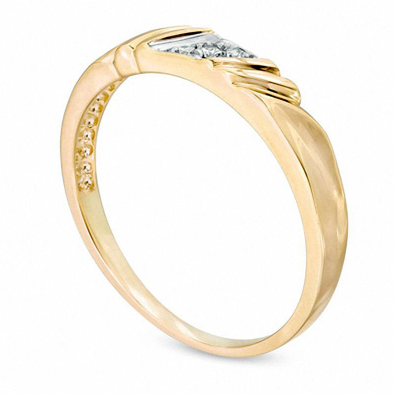 Ladies' Natural Diamond Accent Grooved Wedding Band in Solid 10K Yellow Gold