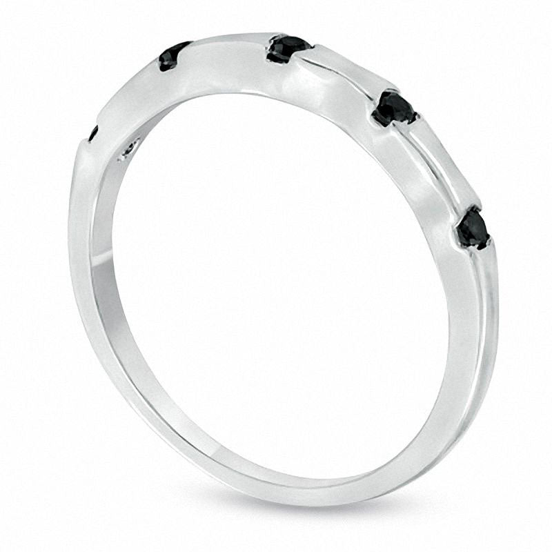 0.10 CT. T.W. Enhanced Black Natural Diamond Five Stone Anniversary Band in Solid 10K White Gold