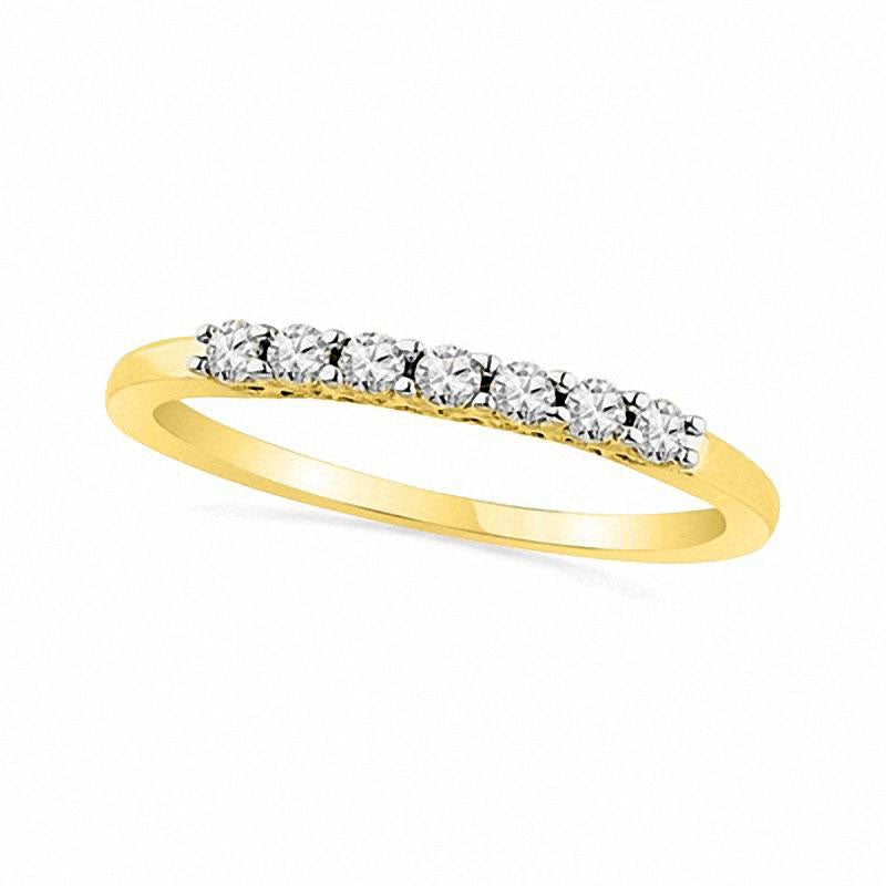 0.20 CT. T.W. Natural Diamond Seven Stone Wedding Band in Solid 10K Yellow Gold