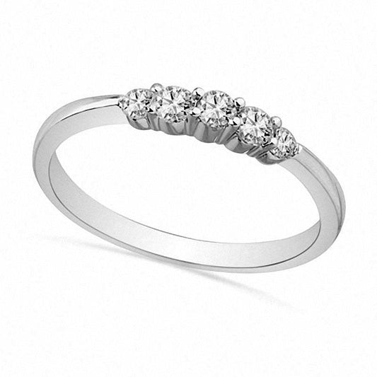 0.25 CT. T.W. Natural Diamond Five Stone Wedding Band in Solid 10K White Gold