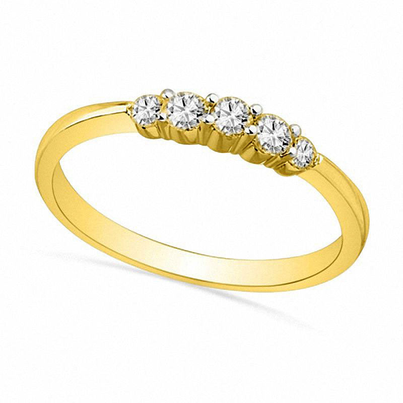 0.25 CT. T.W. Natural Diamond Five Stone Wedding Band in Solid 10K Yellow Gold