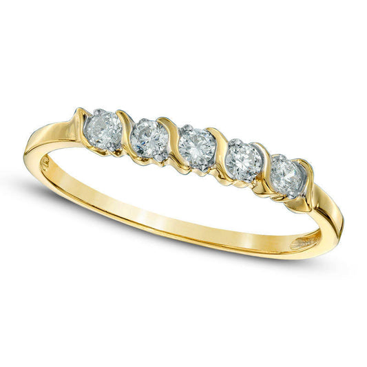 0.20 CT. T.W. Natural Diamond Five Stone Wedding Band in Solid 10K Yellow Gold