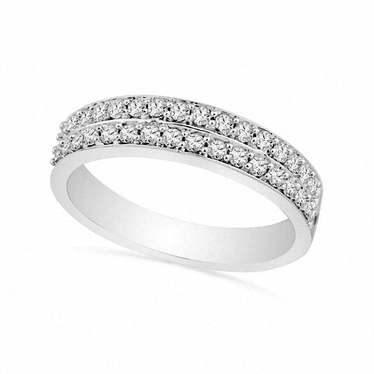 0.33 CT. T.W. Natural Diamond Double Row Wedding Band in Solid 10K White Gold